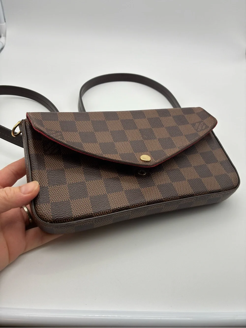 Louis Vuitton damier ebene felicie pochette crossbody bag with LV strap